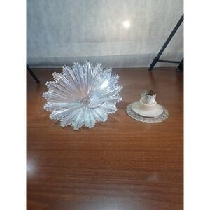 3 chain vintage ceiling light W/ Glass Base New Socket Prismatic Sunburst Shade